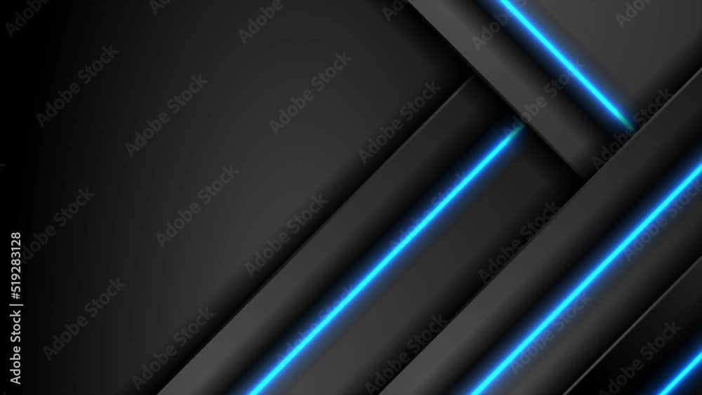Black tech abstract motion design with blue neon glowing lights ...