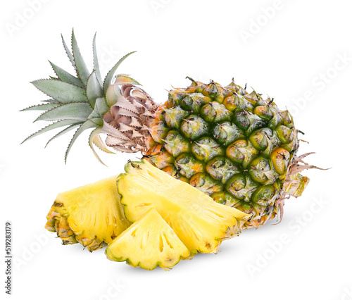 Pineapple fruit stacks on white background