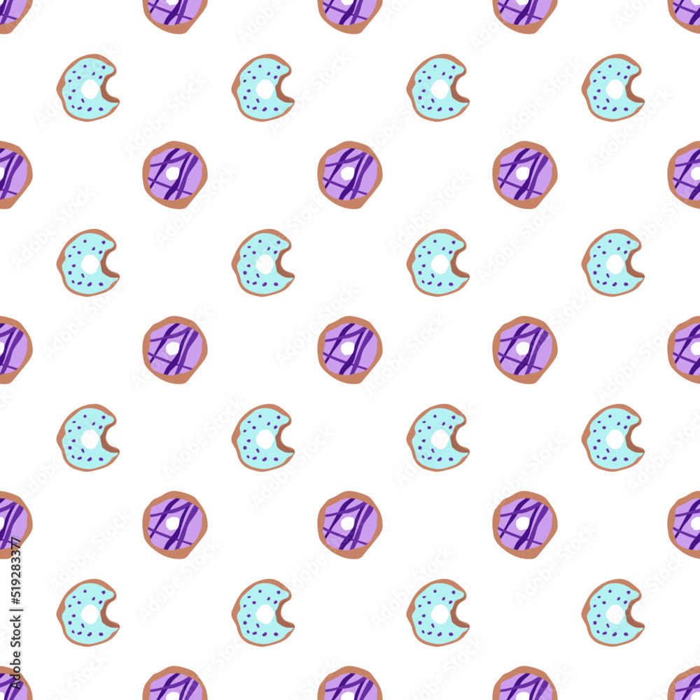 seamless pattern with glazed donuts. Bright juicy pattern on a white background