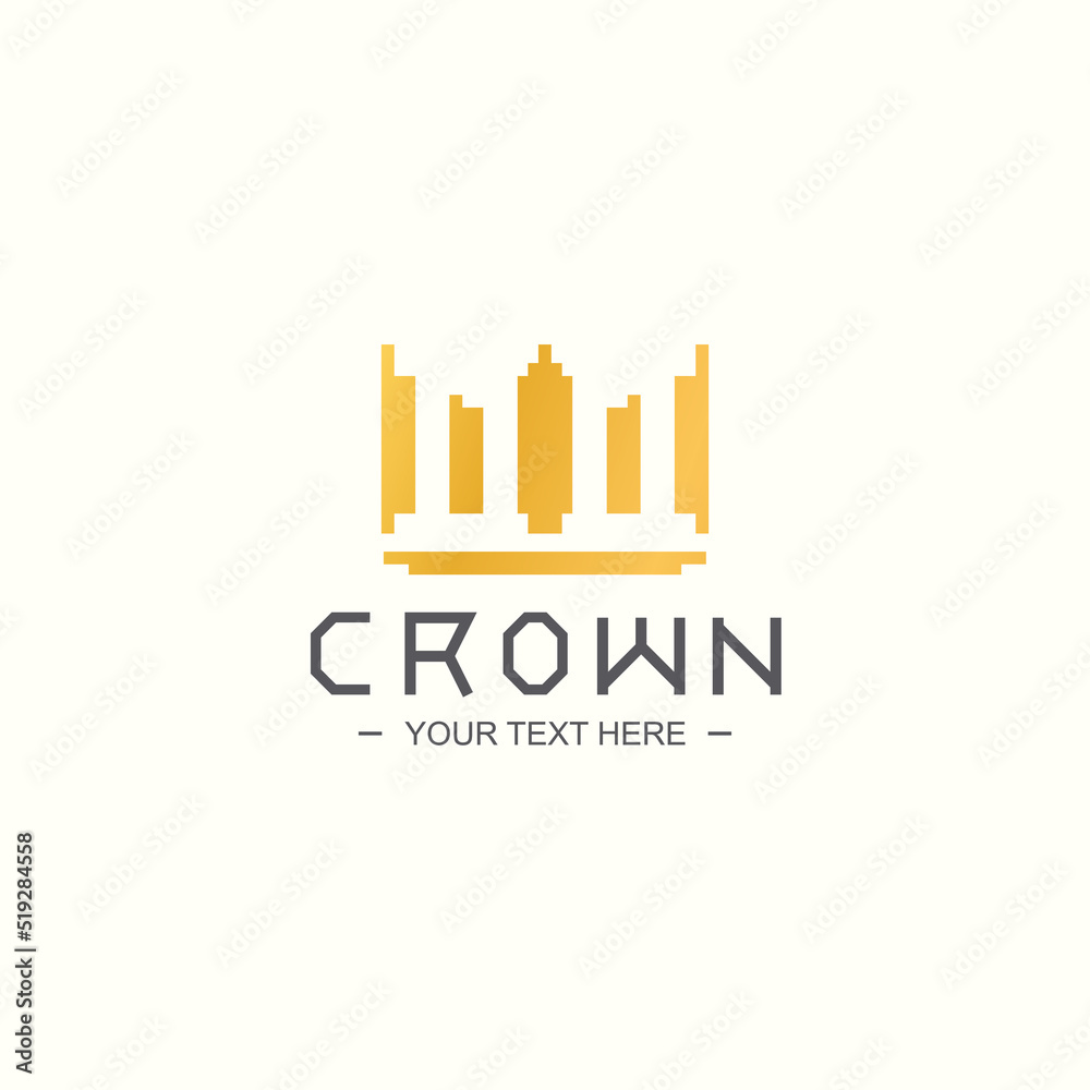 crown logotype gold style isoalted on white background for royal queen design, princess diadem symbol, pop art element, beauty and fashion icon, luxury shopping sign. vector 10 eps