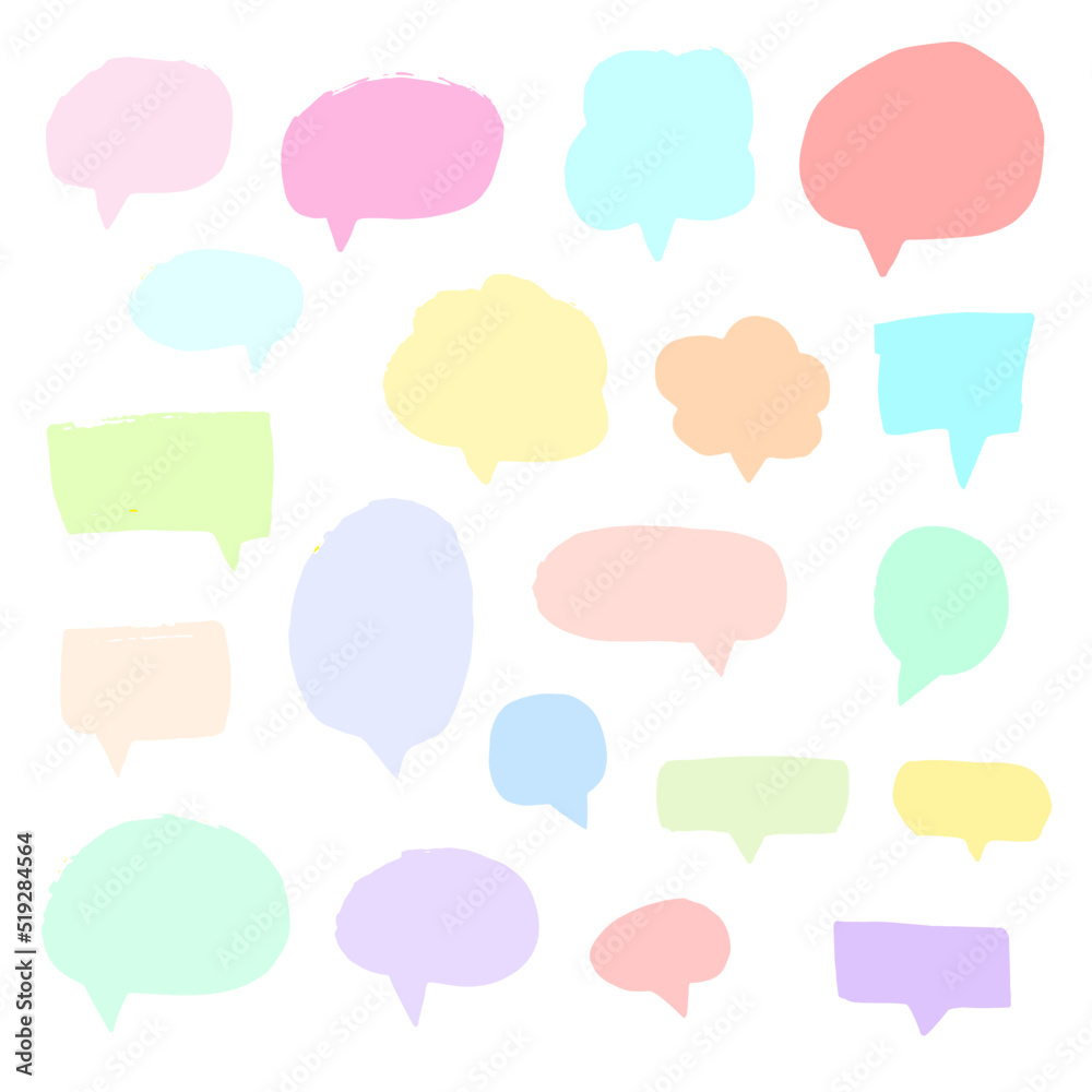 Hand drawn speech bubble set. Pastel colors talking balloons isolated Hand drawn speech bubble set. Pastel colors talking balloons isolated