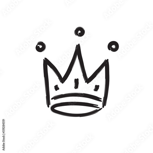Vector crown hand drawn style isolated on white background for queen logotype, princess diadem symbol, doodle illustration, pop art element, beauty and fashion shopping concept. 10 eps