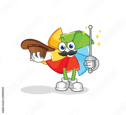 paper windmill lie like Pinocchio character. cartoon mascot vector