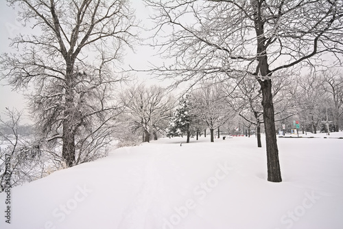 Ile de la visitation nature park in the snow. Montreal, Quebec, Canada © Kristof Lauwers