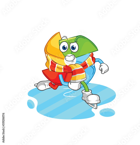 paper windmill riding skateboard cartoon character vector