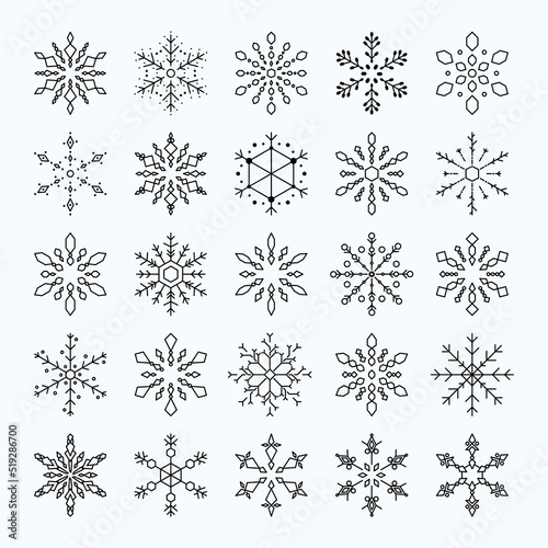 vector christmas snowflake set cute style black color isolated on background for greeting cards  animation  printing  party poster  banner  promotion  web design  decoration. 10 eps