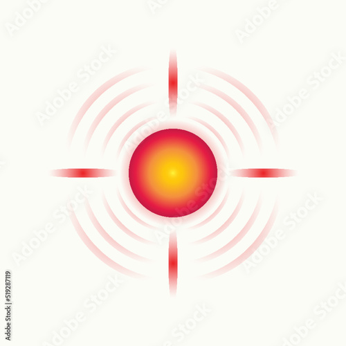 Vector pain red circle symbol. Pain concentration medical sign isolated on white background for painkiller drugs, infographic, headache, muscular and stomach ache designation. 10 eps