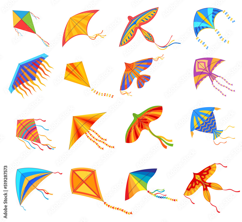 Flying kites. Playing outdoors with the wind. Vector illustration Flying kites. Playing outdoors with the wind. Vector illustration