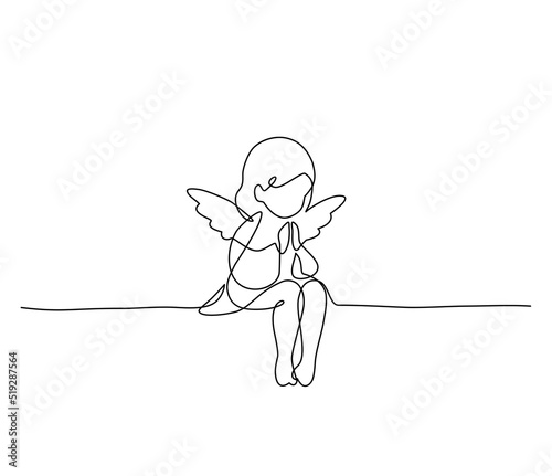 Angel. Continuous line art drawing vector illustration.
