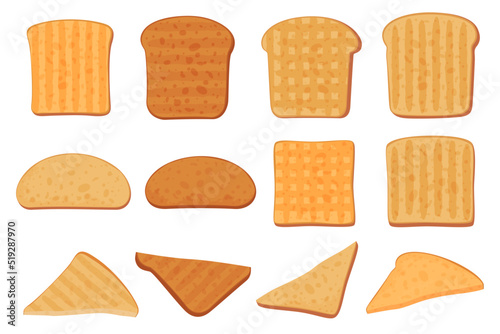 Sliced croutons. Making toast for breakfast. Small snack. Vector illustration
