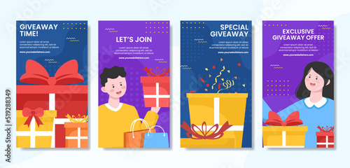 Giveaway Social Media Stories Template Flat Cartoon Background Vector Illustration