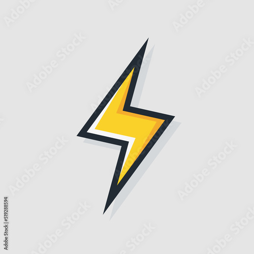 Vector yellow electric lightning bold icon for electric power logotype, poster, t shirt. Thunder icon. Storm pictogram. Flash light sign. 10 eps