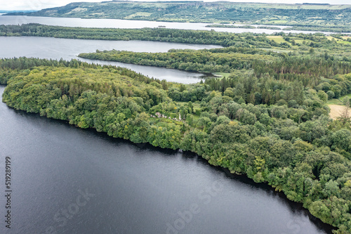 Aerial view of Castle Caldwell in County Fermanagh - Northern Ireland photo