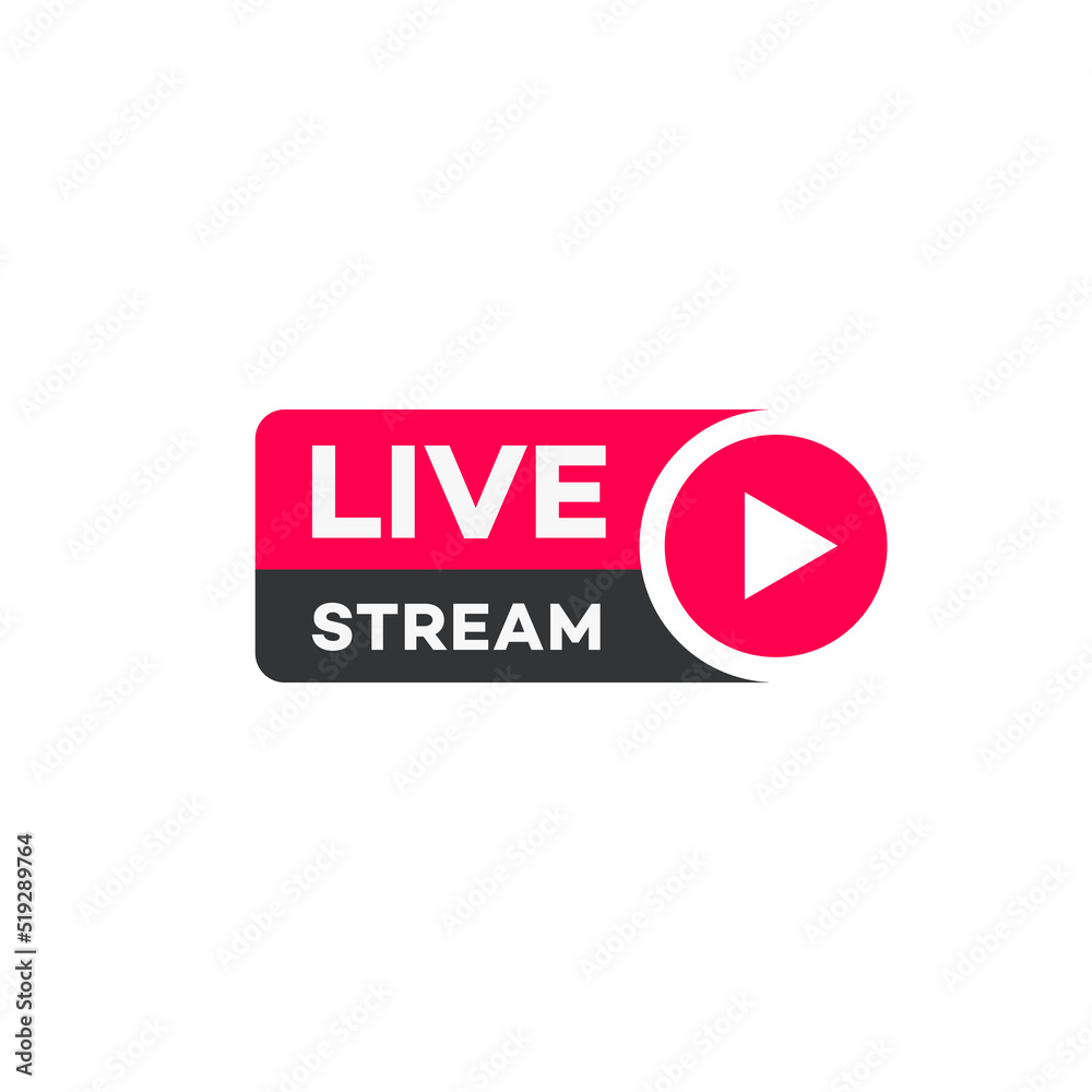 Vector live stream logo flat style with play button isolated on background for blog, player, broadcast, website. online radio, media labels. Live stream banner. 10 eps Vector live stream logo flat style with play button isolated on background for blog, player, broadcast, website. online radio, media labels. Live stream banner. 10 eps