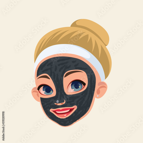 Cartoon girl mask face vector art 