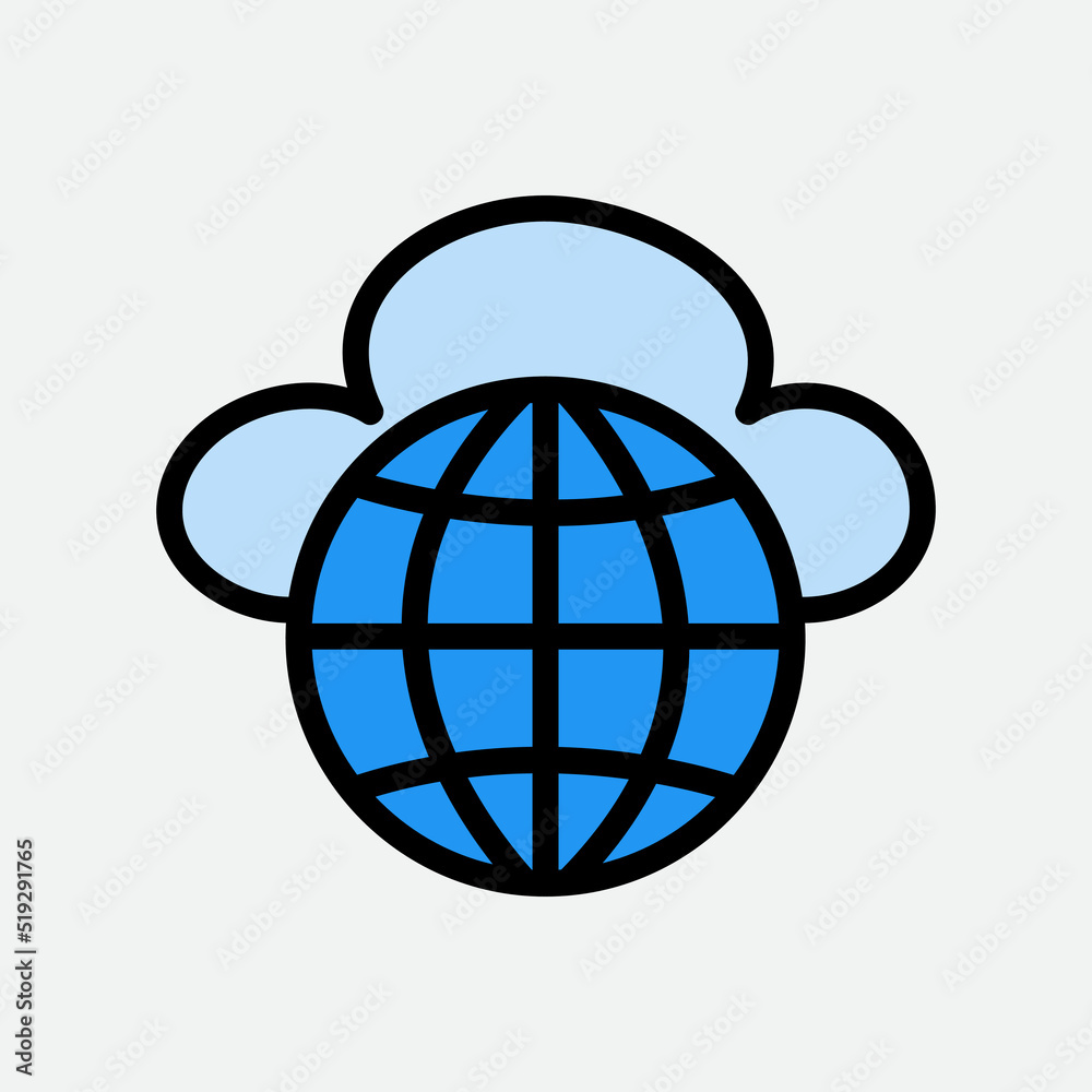 Globe icon in filled line style about cloud computing, use for website mobile app presentation Globe icon in filled line style about cloud computing, use for website mobile app presentation