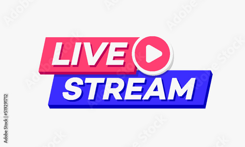 Vector live stream logo bold 3d style with play button isolated on background for blog, player, broadcast, website. online radio, media labels. Live stream banner. 10 eps