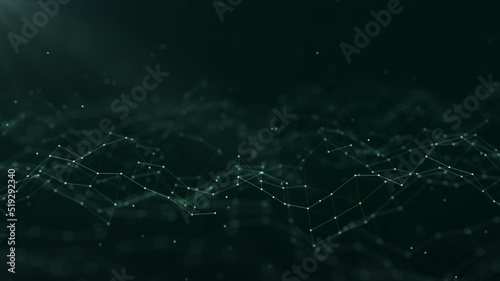 Connection concepts The Internet network comes from a polygonal connection using dots and lines, consisting of a dark green background with space above it.