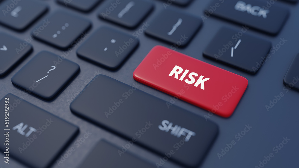 The text risk is on the keyboard, 3d rendering The text risk is on the keyboard, 3d rendering