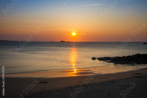 Saint-Malo beach and seascape at sunset, Brittany, France © daboost