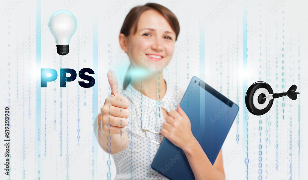 Business, Technology, Internet and network concept. Young businessman working on a virtual screen of the future and sees the inscription: PPS Business, Technology, Internet and network concept. Young businessman working on a virtual screen of the future and sees the inscription: PPS