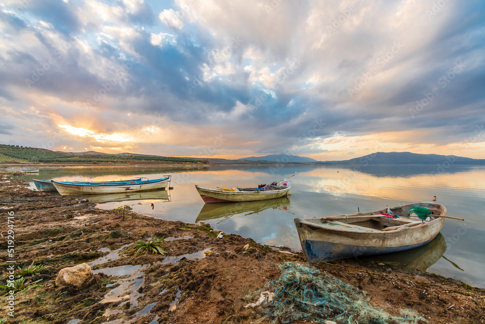 Fishing Boats on the Golmarmara Lake in Turkey