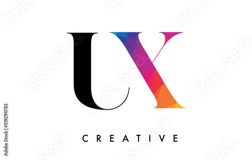 UX Letter Design with Creative Cut and Colorful Rainbow Texture