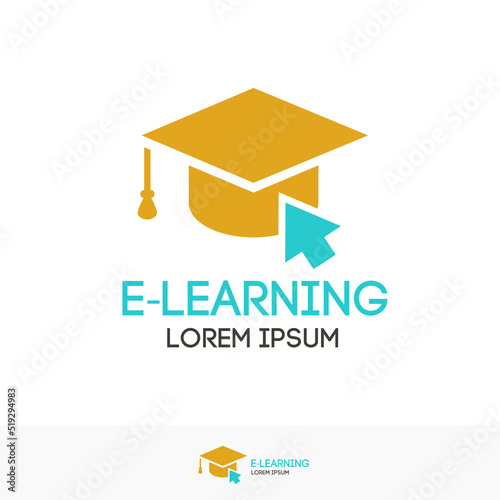 Vector education logo color style isolated on background with academic cap for online school symbol, internet e learning center and graduation concept, distant online courses and training icon 10 eps