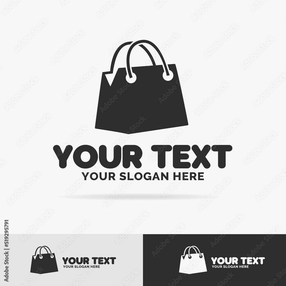 Shopping bag logo set isolated on background for shop emblem, market logotype, fashion magazine, store. Vector Illustration 10 eps