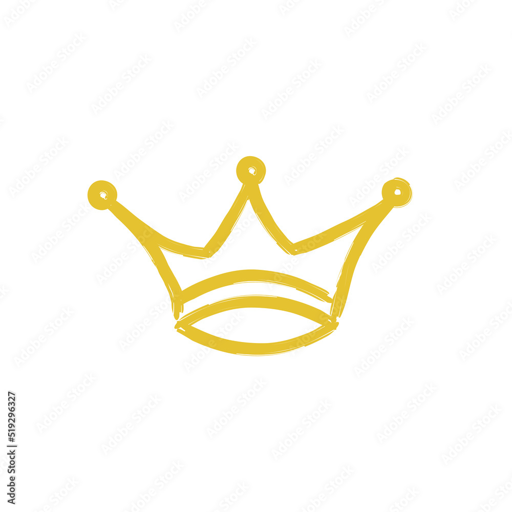 Hand drawn crown icon golden style isolated on white background for ...