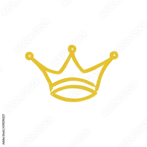 Hand drawn crown icon golden style isolated on white background for queen logo, princess diadem symbol, doodle illustration, pop art element, beauty and fashion shopping concept. vector 10 eps