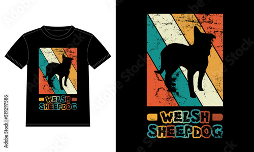 Funny Welsh Sheepdog Vintage Retro Sunset Silhouette Gifts Dog Lover Dog Owner Essential T-Shirt
