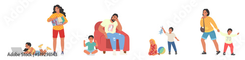 Tired parent and capricious naughty children set