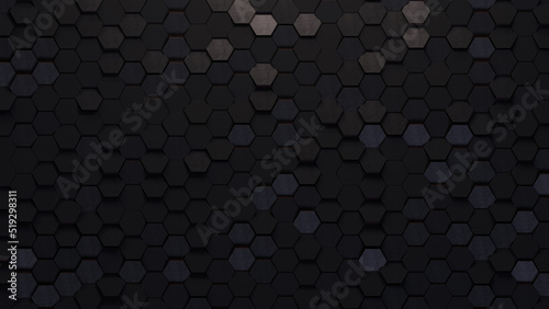 The black hexagon honeycomb shape randomly moves up the mat wall surface.