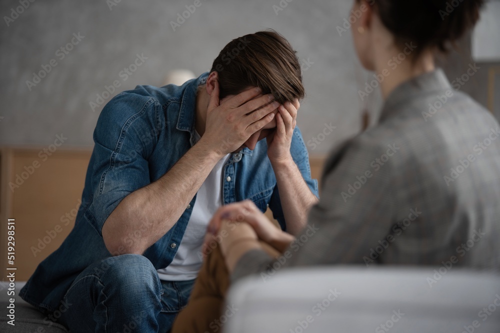 Psychologist talking with patient on therapy session. Psychologist talking with patient on therapy session.