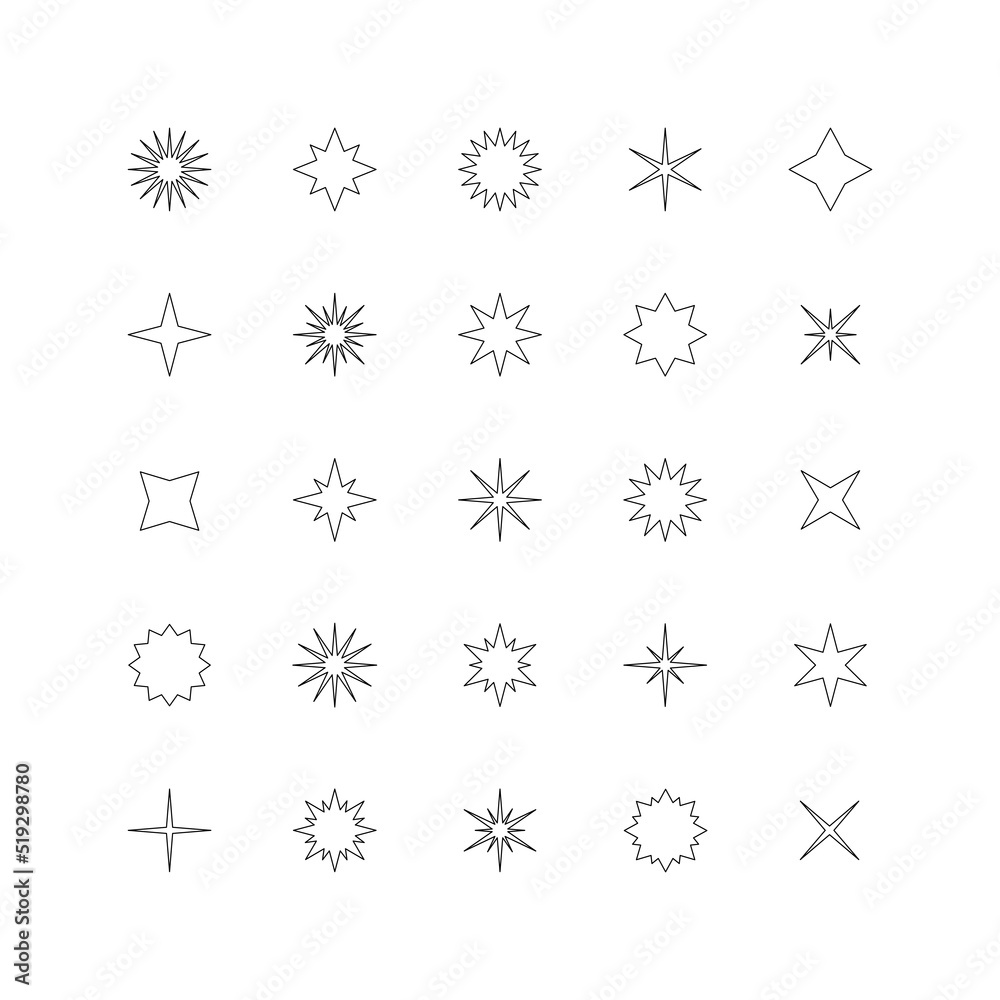 Set of stars line icons. Collection of design elements. Decorative symbols. Vector illustration. Set of stars line icons. Collection of design elements. Decorative symbols. Vector illustration.