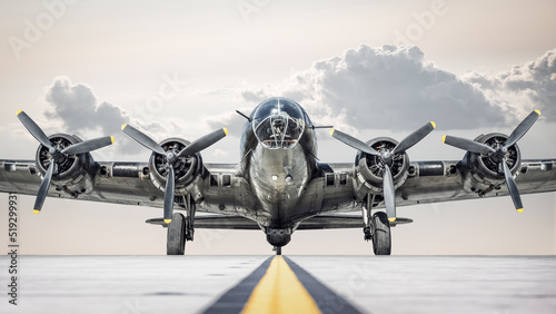 Canvas Print historical bomber on a runway