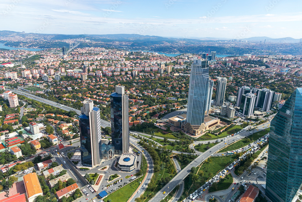 Cityscape of Istanbul city from sky. aerial view of the Buildings and roads of Istanbul