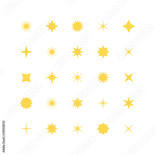Set of yellow stars icons. Collection of design elements. Decorative symbols. Vector illustration. 