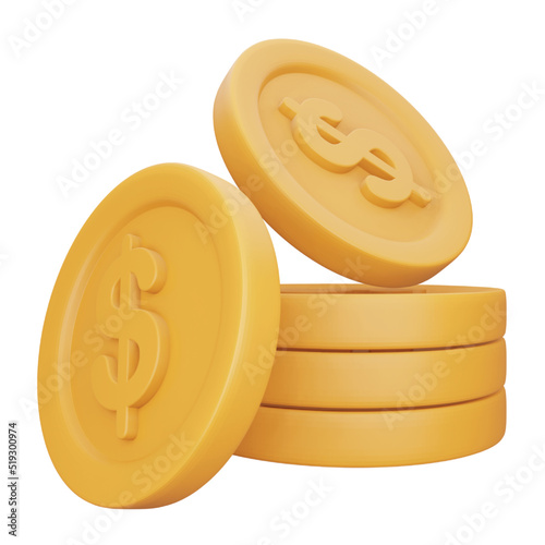 Dollar coins 3d rendering isometric icon.