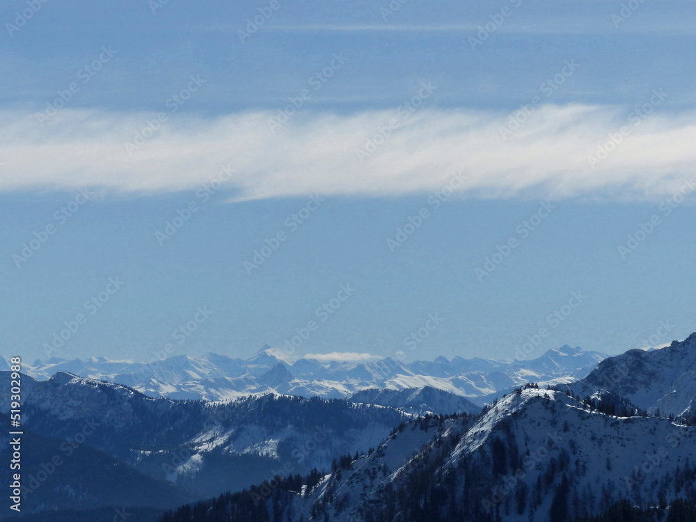 Winter hiking tour to Wallberg mountain, Tegernsee, Bavaria, Germany