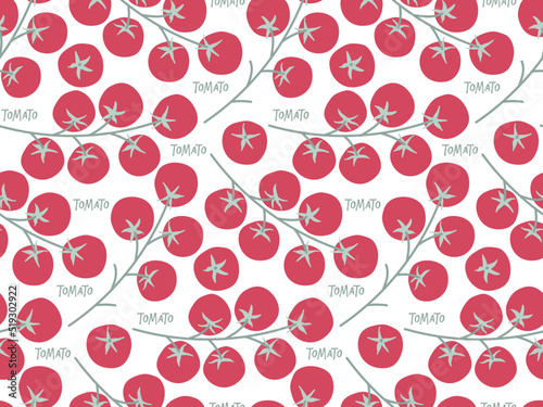 Seamless pattern with Tomato sprig hand drawn doodle. Healthy eating design. Vegetable Ingredients for cooking. Repeated background for wallpaper, wrapping, packing, textile. Fresh farm vegetables