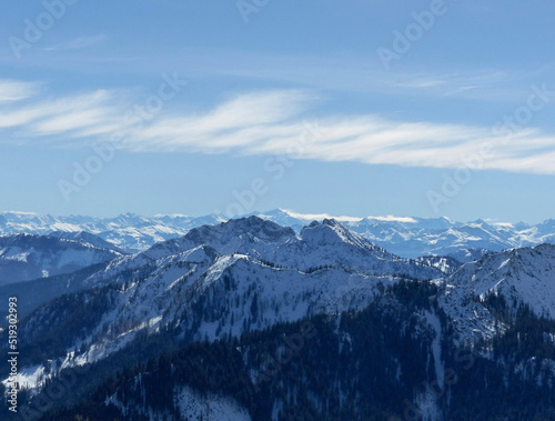 Mountain panorama from Wallberg mountain, Tegernsee, Bavaria, Germany