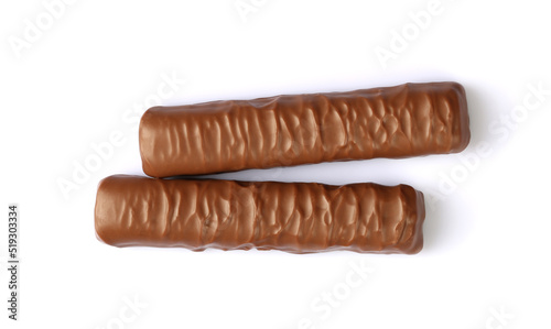 Two chocolate bars isolated on white background with clipping path	
