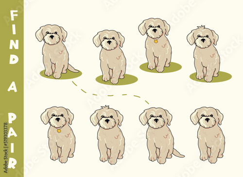 Fototapeta Naklejka Na Ścianę i Meble -  Find the pair in the picture. Puzzle. Vector illustration of dogs.