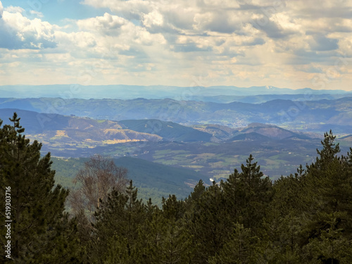 Divcibare viewpoint view with Kosjeric basin landscape and beautiful mountains of western Serbia with Tara and Zlatibor in far back