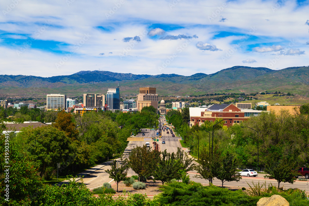 Downtown Boise, Idaho, with Capitol Blvd leading to the Idaho State Capitol Downtown Boise, Idaho, with Capitol Blvd leading to the Idaho State Capitol