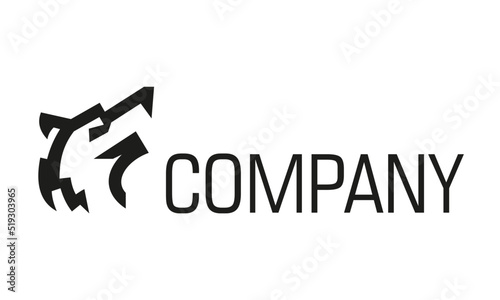 Black Color Abstract Line Art Wolf Head Logo Design