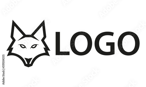 black Color Line Art Wolf Head Logo Design