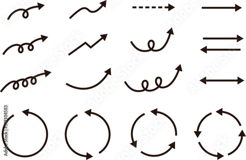 シンプルでフラットな角線の矢印セット　モノクロ